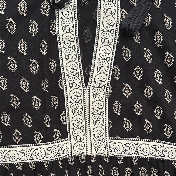 Patrons of Peace Midi Boho Tiered Black and White Paisley Sundress, Size Medium - Picture 7 of 16